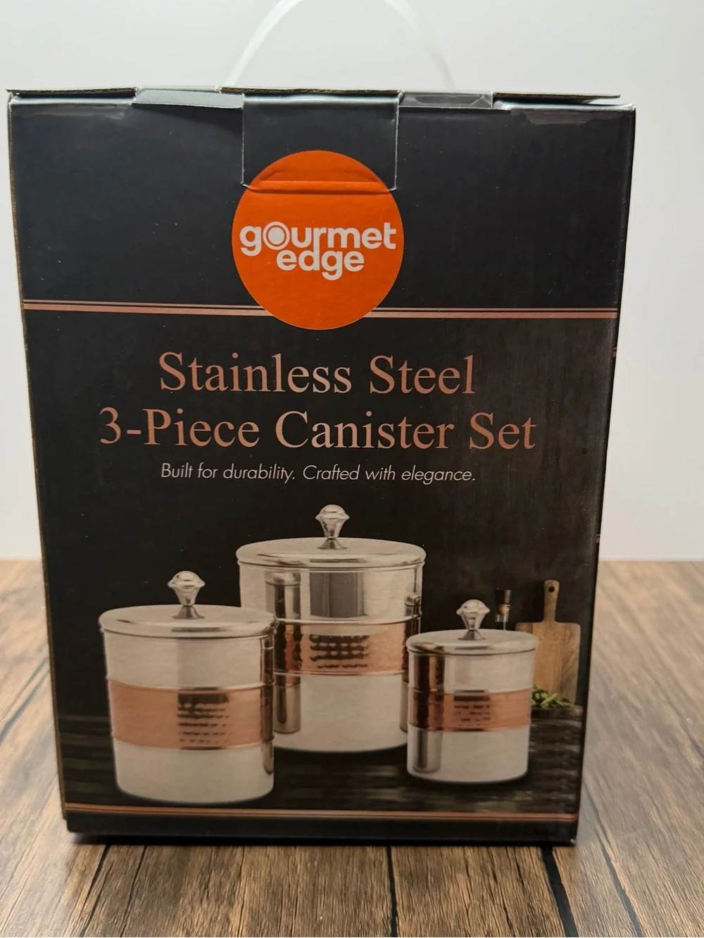 New Stainless Steel Canister Set with Copper Accent - 3 Piece